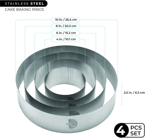 Cake Ring Set,Cake Mold Set,Pastry Ring,Mousse Ring,Ring Mold for Baking-4/6/8/10 Inch...