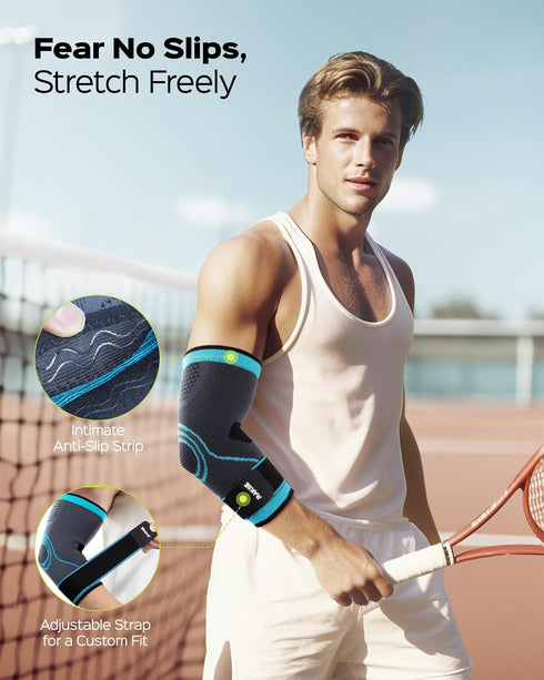 Elbow Compression Sleeve 2 Pack, Elbow Brace for Tendonitis and Tennis Elbow, Pain Relief Elbow Brace for Men & Women, Elbow Sleeve Reduce Joint P...