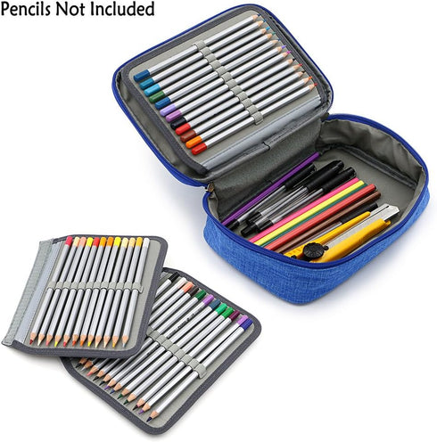 BTSKY® High Capacity Zipper Pens Pencil Case- Multi-Functional Stationery Pencil Pouch 72 Slots Colored Pencil Case Portable Pencil Bags With 2 Re...