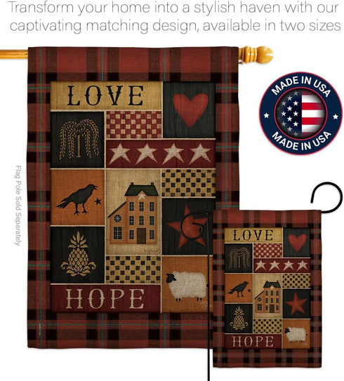 Breeze Decor Primitive Collage Love Hope Garden Flag Country Living Farm Western Barn American Rustic Cowboy Rural Ranch House Decoration Banner S...