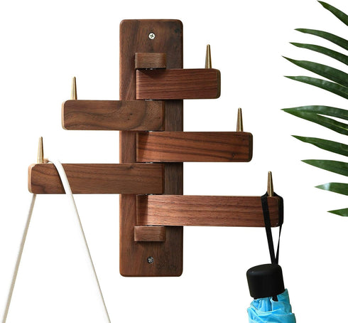 Can swing Wood Coat Rack Wall Hooks, Wood Wall hooks Made of pure solid Black Walnut, Robust, beautiful and personalized Wall mounted Rack (Swivel...