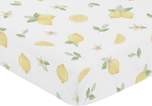 Sweet Jojo Designs Lemon Floral Girl Fitted Crib Sheet Baby or Toddler Bed Nursery - Yellow Green Beige White Watercolor Boho Bohemian Farmhouse F...