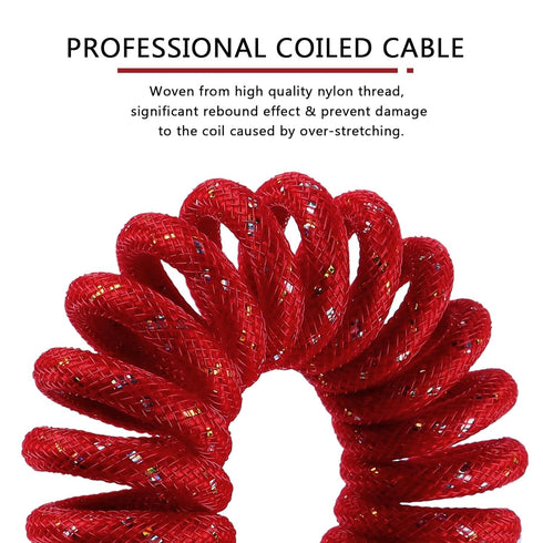 ATTACK SHARK Custom Coiled USB C to A Cable for Gaming Keyboard,Double-Sleeved Starlight Braided Cable with Detachable Metal Aviator 24K Gold Conn...