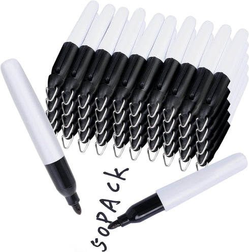 50 Pcs Mini Permanent Markers with Cap Clips Golf Ball Marker Pen Dry Erase Markers with Triangle Hook Golf Keychain Clips for Badge Black Ink Pen...