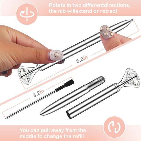 PASISIBICK 20 Silver Diamond Pens Cute Beautiful Ballpoint Pens for Women Wedding Coworkers Crystal Gifts(20 PCS)...