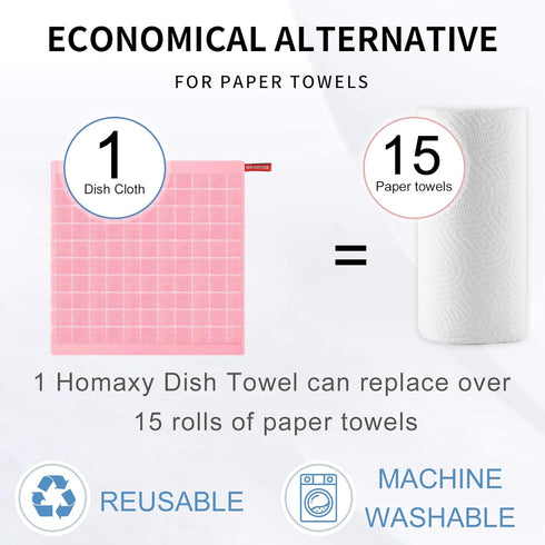 Homaxy 100% Cotton Terry Kitchen Dish Cloths, Ultra Soft and Absorbent Dish Towels for Kitchen, Suitable for Drying and Washing Dishes, 6 Pack, 12...
