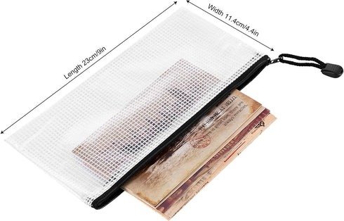 12 Pieces Plastic Mesh Zipper Pouch Bag/Zipper Envelope Document Storage Pouch Bag/Zip File Folder/Office Supplies Bills File Waterproof Zipper Po...