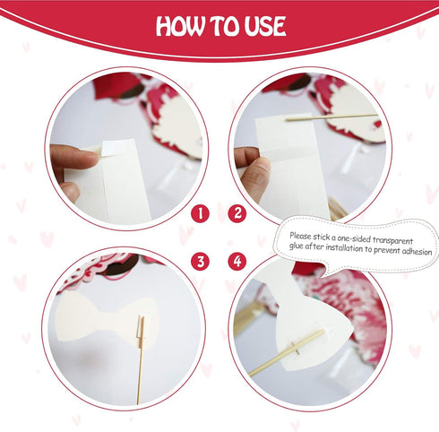 Valentines Day Photo Booth Props Kit, 28PCS Photography Props, Funny DIY Picture Selfie Accessories for Valentine’s Day Wedding Party Suppliers Fa...