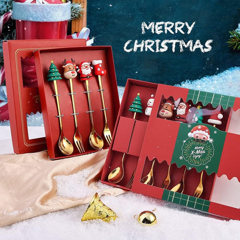 Christmas Spoon Stainless Steel Christmas Tree Tea Spoon for Home, Xmas Coffee Spoon Dinner Forks Dessert Spoon Stirring Spoon Ice Cream Spoon Cre...