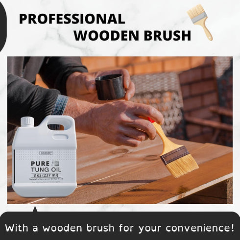 Tung Oil for Wood Finishing with Brush, 100% Natural Pure Tung Oil with Good Penetration, Waterproof Tung Oil for Bare Wood Such as Wood Furniture...