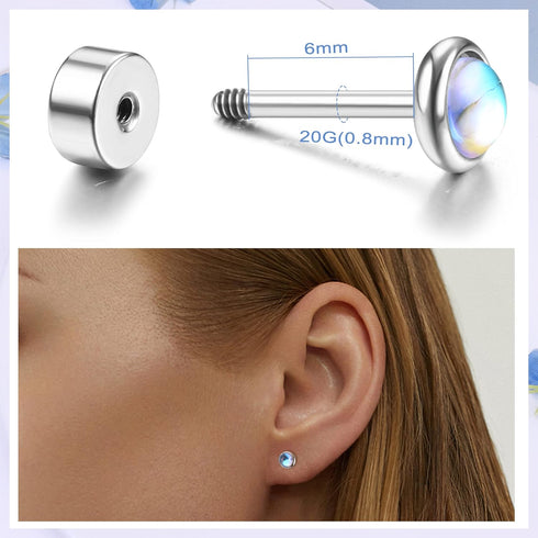 YADOCA 14Pairs Hypoallergenic Flat Back Stud Earrings for Women Men Surgical Steel Screw Back Tiny CZ Opal Moonstone Turquoise Screwback Earrings ...