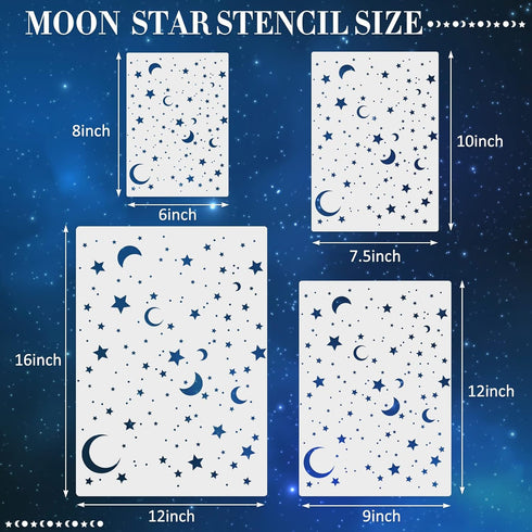 4 Pack Star Stencil 4 Sizes Star Shaped Painting Template Reusable Plastic Twinkle Starburst Painting Stencils for Wall Wood Canvas Fabric, Use fo...