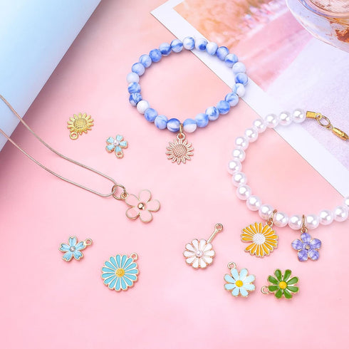 60pcs Mixed Enamel Flower Charms Alloy Sunflower Rose Flower Pendants Sweet Dangle Charms Jewelry Making Accessories for DIY Necklace Bracelet Ear...