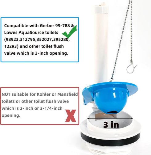 3-Inch Opening Rubber Toilet Flappers Replacement fit 3 Inch Opening Flush Valves Toilets, Compatible with Gerber 99-788, Lowes AquaSource: 1.28 G...
