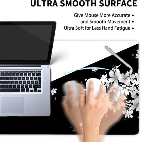 Black White Cherry Blossom Mouse Pad Japanese Sakura Death Life Flower Extended Desk Mat 80X30 cm Non-Slip Rubber Base Stitched Edge Large XL Play...
