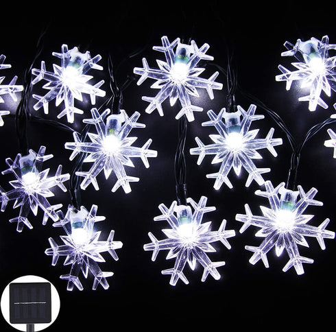 Solar Christmas String Lights Outdoor Waterproof 30 LED 20Feet Solar Snowflake Christmas Fairy Lights Decorations with 8 Lighting Modes for Garden...