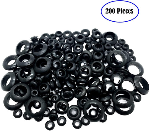 200Pcs Rubber Grommet Assortment Kit, 8 Sizes Rubber Grommets for Wiring Automotive,Plumbing, Hardware Repair Firewall Hole Plug Electrical Wire G...