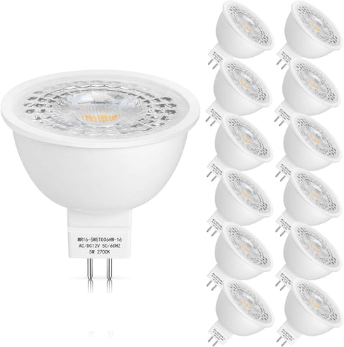 Mlambert 12 Pack MR16 LED Bulbs 50W Halogen Equivalent,2700K Warm White,5W GU5.3 MR16 12V Spotlight Bulb,Non-Dimmable,45° Beam Angle for Landscape...