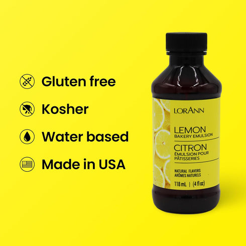 Lorann Oils Lemon Bakery Emulsion: Tangy Lemon Essence, Perfect for Amplifying Citrus Tones in Cakes, Cookies & Desserts, Gluten-Free, Keto-Friend...