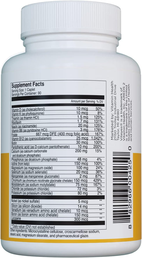 Viteyes Classic AREDS 2 Companion Beta-Carotene Free Multivitamin Supplement, Comprehensive Multivitamin Formula for AREDS 2 Users, 90 Caplets...