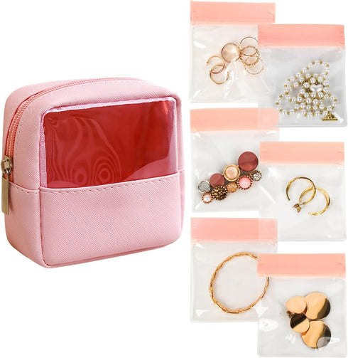 Travel Jewelry Case, Small Travel Jewelry Organizer Bag with Zipper and Clear Window, 6 Pcs Zipper Jewelry Pouch for Necklaces, Earrings, Rings, B...