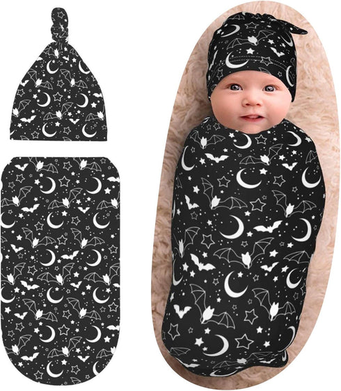 Goth Baby Stuff,Newborn Swaddle Blanket Black Baby Swaddle Blanket,Swaddle with Beanie Hat Set, Baby Stuff Newborn Receiving Blanket for Baby Boy ...