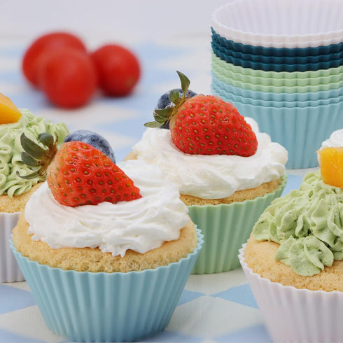 Silicone Baking Muffin Cups 12 Pack, Reusable Cupcake Liners Cake Molds, BPA Free, Dishwasher Safe(White, Green, Navy, Dusty Blue)...