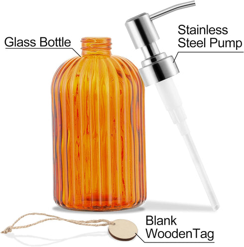 16 OZ Soap Dispenser?Tempered Glass Clear Vertical Stripe with 304 Rust Proof Stainless Steel Pump Refillable Liquid Hand Soap Dispenser?for Bathr...