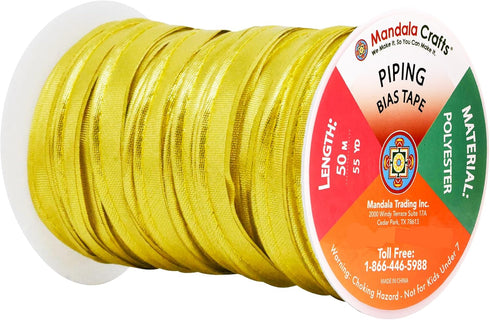 Mandala Crafts Gold Maxi Piping Bias Tape with Welting Cord - 1/2 Inch Upholstery Piping Trim for Sewing, Cushions, Slipcovers, and DIY Decor - 55...