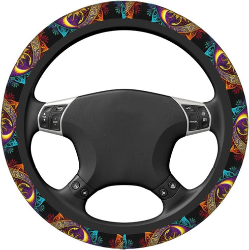 Sun with Moon Elastic Steering Wheel Cover for Women Men, Universal 15 Inch Anti Slip Auto Car Wrap Cover...