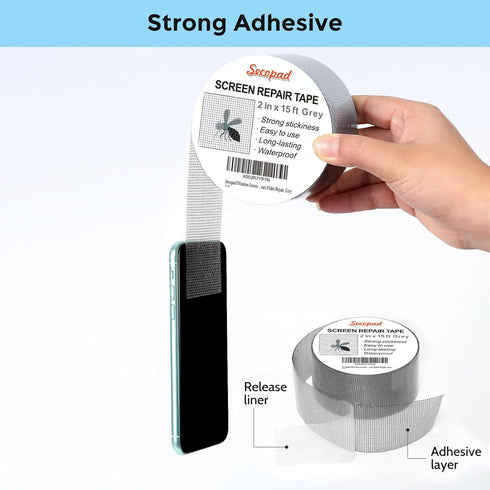 Grey Window Screen Repair Tape, 2 in X 15 FT (180IN) Screen Repair Kit for Windows or Doors Screen Repair, Strong Adhesive Screen Patch Repair Kit...