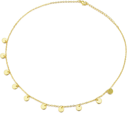Gold Tiny Disc Chain Choker Coin Short Layering Necklace 14 Inch with 2 Inch Extender...
