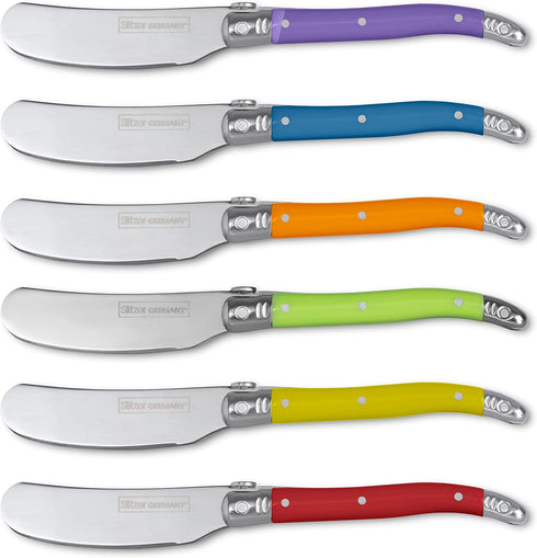 Butter Knife Set - European-Style Spreader Knife with Stainless Steel Blade - Easy Grip Colored ABS Handles - 6-Piece Set...