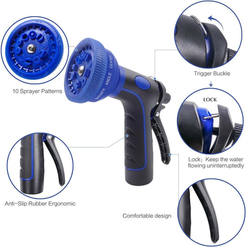 Garden Hose Sprayer Nozzle, Water Hose Nozzle with 10 function Patterns Heavy Duty, On Off Valve, High Pressure Hose Sprayer Nozzle for Garden Hos...