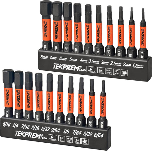 TEKPREM 24-Piece Metric & SAE Hex Bit Set with Magnetic 1/4" Screwdriver Bit Driver, Allen Wrench Drill Bits, Rubber Strip, and Storage Box...