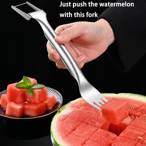 2-in-1 Multifunctional Watermelon Fork Slicer Cutter Stainless Steel Dual Head Fruit Forks Slicer Knife for Kitchen Gadget (1Pcs)...