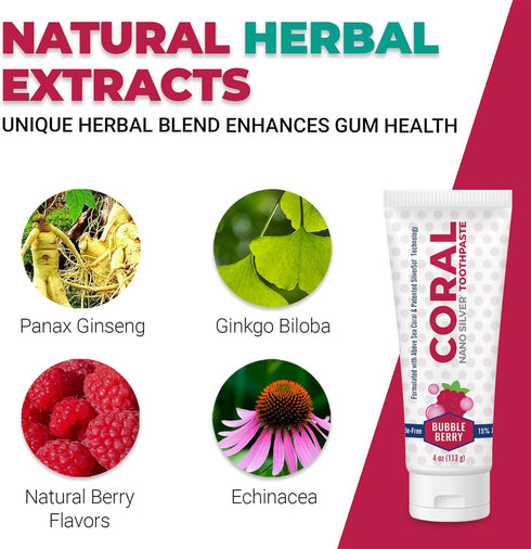Coral Nano Silver Bubble Berry Kids Toothpaste, Natural Fluoride Free Teeth Whitening Toothpaste, Coral Calcium Nano Silver Infused SLS Free - 4 O...