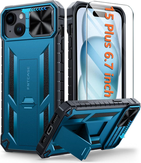 FNTCASE for iPhone 15 Plus Case: Heavy Duty Shockproof Cover with Kickstand | Rugged Military Grade Drop Proof Protection Matte Textured TPU Prote...