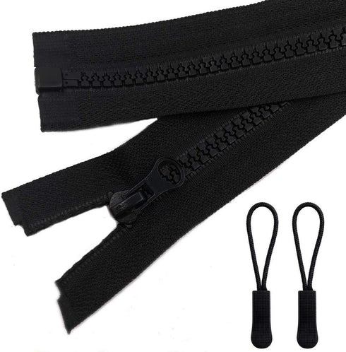 2pcs 24inch Separating Bottom Zipper #5 Black Plastic Jacket Zippers with Zipper Pulls for Coats, Bags, Jackets, and Other Sewing Crafts (24 inch)...