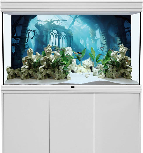 AWERT 30x18 inches Polyester Undersea Aquarium Background Ruins Aquarium Background Undersea Aquatic Plants Fish Tank Background...