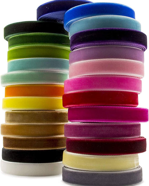 Summer-Ray 50 Yards (2 Yards x 25 Colors) 3/8" 10mm Velvet Ribbon Value Pack...