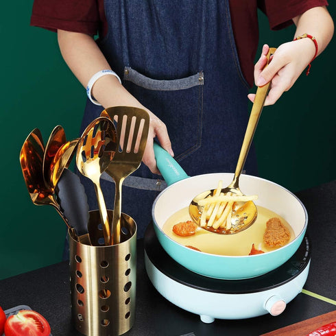 Gold Skimmer, Berglander Metal Strainer With Titanium Gold Plating, Kitchen Cooking Skimmers For Non-Stick Cookware, Dishwasher Safe, Easy to Clea...