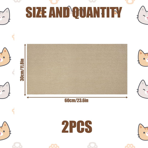 2Pcs Cat Scratch Mats 23.6”x11.8”, 24" Tall Couch Corner Scratching Post Carpet Replaceable Self-Adhesive Cat Scratching Post Carpet Cat Tree Shel...