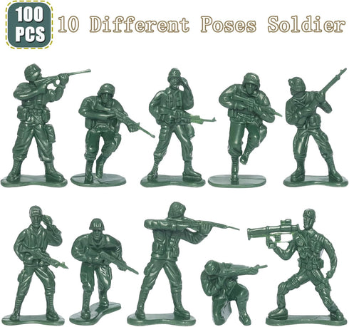 100 Pcs Army Men Toys for Boys, 10 Different Poses Soldier Set, 2.17" Green Plastic Army Men Toys for Kids...