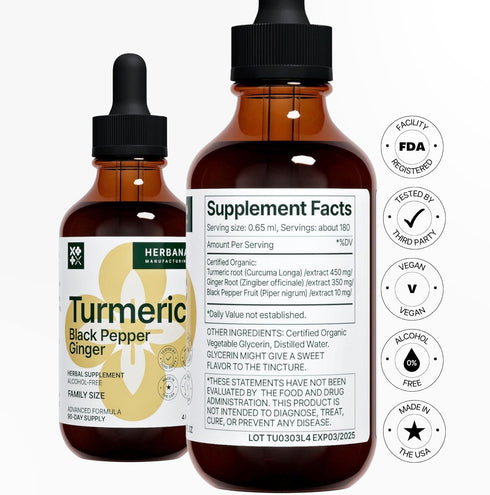 Turmeric 3-in-1 Liquid Extract 4 fl oz - Curcumin & Ginger, Black Pepper - Natural Herbal Supplement - Joints & Muscle Support Drops - Immune and ...