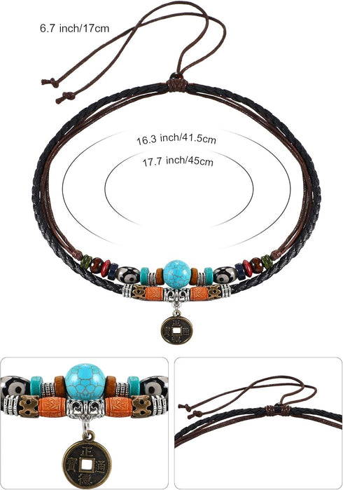 Hicarer 3 Pieces Suede Choker Necklaces American Indian Feather Handmade Necklaces Adjustable Leather Turquoise Choker Necklace Moon Crescent Pend...