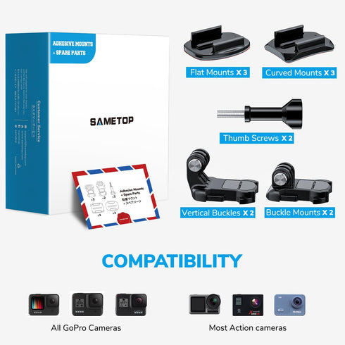 Sametop Helmet Sticky Mounts Adhesive Buckle Mount Screw Accessory Kit Compatible with GoPro Hero 12 11 10 Max 9 8 7 6 5 Session DJI Osmo Insta360...