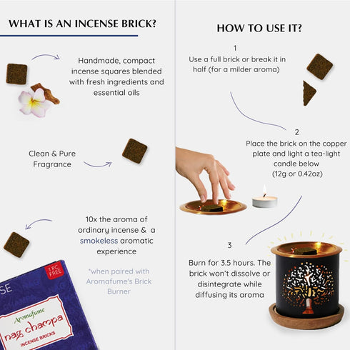 Nag Champa Incense Bricks (2 x 9 Bricks) & Tree of Life Exotic Incense Burner by Aromafume | Made with Sandalwood, Jasmine, Ylang Ylang & Champa F...