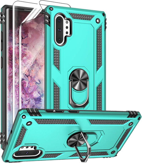 Samsung Galaxy Note 10 Plus Case with HD Screen Protectors, Military-Grade Metal Ring Holder Stand, Drop Tested Shockproof Cover for Note10+/5G Gr...