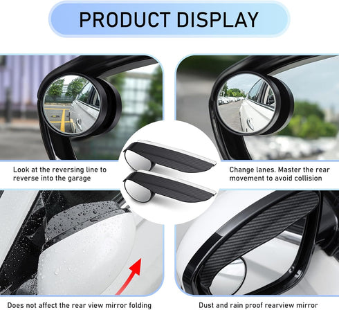 2 PCS Car Side Rearview Mirror Rain Eyebrow Blind Spot Mirror, Carbon Fiber Two-in-one Rain Reflective Protector, 360 Drgree Adjustable Reversingr...